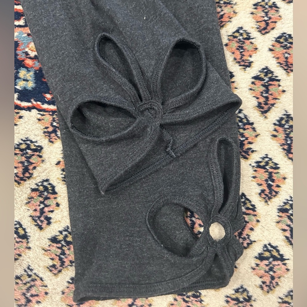 AERIE Chill. Play. Move. Dark Gray Leggings Floral Cutouts Hi Waist Large
